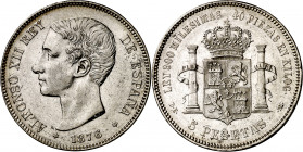 1876*1876. Alfonso XII. DEM. 5 pesetas. (AC. 37). Limpiada. Rayitas. 24,98 g. MBC+.