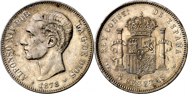 1878*1878. Alfonso XII. EMM. 5 pesetas. (AC. 41). Leves marquitas. Bella. Parte ...