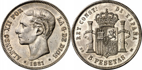 1881*1881. Alfonso XII. MSM. 5 pesetas. (AC. 44). Limpiada. 25,13 g. (EBC-).