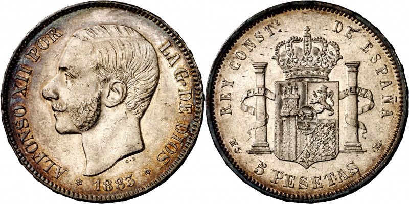 1883*1883. Alfonso XII. MSM. 5 pesetas. (AC. 55). Leves golpecitos. Bonita pátin...