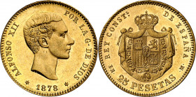 1878*1878. Alfonso XII. EMM. 25 pesetas. (AC. 71). Bella. Brillo original. 8,07 g. EBC+.