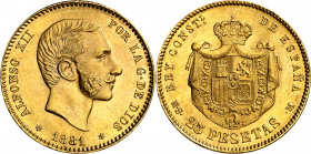 1881*1881. Alfonso XII. MSM. 25 pesetas. (AC. 82). Bella. 8,06 g. EBC+.