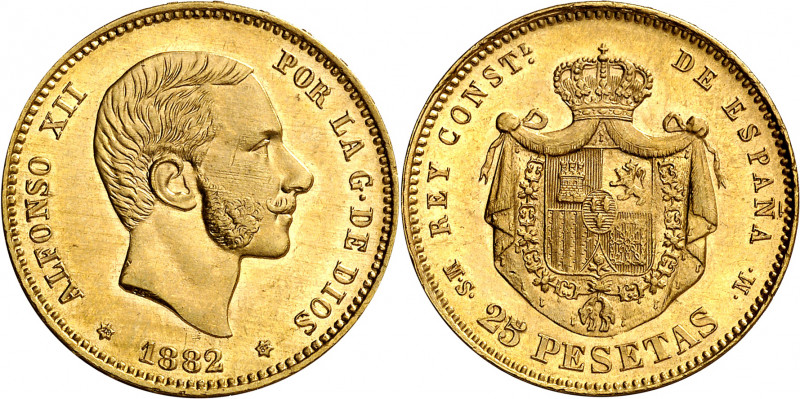 1882*1882. Alfonso XII. MSM. 25 pesetas. (AC. 85). Mínimas rayitas. Brillo origi...