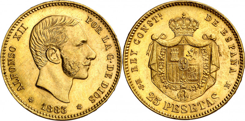 1883*1883. Alfonso XII. MSM. 25 pesetas. (AC. 87). Brillo original. Rara. 8,07 g...