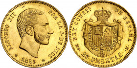 1885*1885. Alfonso XII. MSM. 25 pesetas. (AC. 90). Bella. Brillo original. Rara y más así. 8,05 g. EBC+.