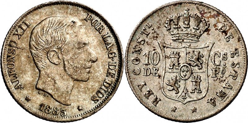 1883. Alfonso XII. Manila. 10 centavos. (AC. 99). Golpecito. Parte de brillo ori...