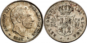 1883. Alfonso XII. Manila. 10 centavos. (AC. 99). Golpecito. Parte de brillo original. Escasa así. 2,59 g. MBC+.