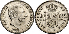 1885. Alfonso XII. Manila. 10 centavos de peso. (AC. 102). Mínimas rayitas. Muy bella. Brillo original. 2,54 g. S/C-.