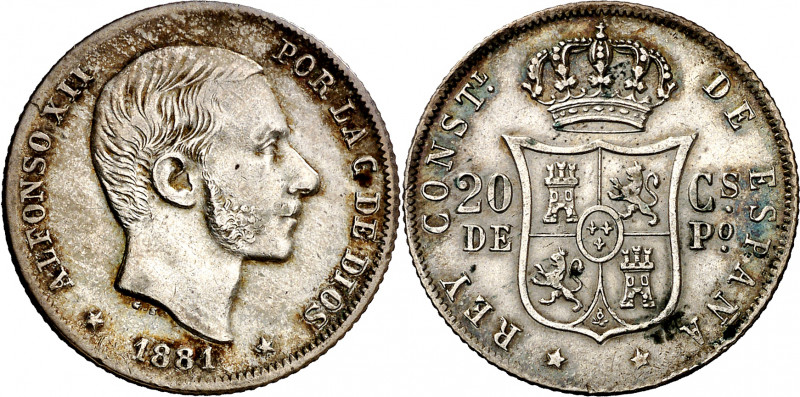 1881. Alfonso XII. Manila. 20 centavos. (AC. 105). Golpecito. Buen ejemplar. 5,0...