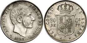 1883. Alfonso XII. Manila. 20 centavos. (AC. 109). Atractiva. Parte de brillo original. Escasa así. 5,19 g. EBC-.