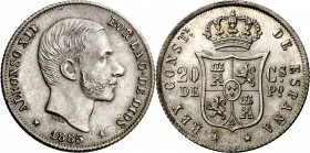 1885. Alfonso XII. Manila. 20 centavos. (AC. 111). Bella. 5,16 g. EBC+.