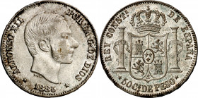 1885. Alfonso XII. Manila. 50 centavos. (AC. 124). Bella. Brillo original. 12,93 g. EBC/EBC+.