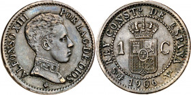 1906*6. Alfonso XIII. SMV. 1 céntimo. (AC. 1). Golpecitos. Rara. 1,07 g. MBC+.