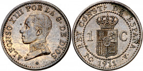 1911*1. Alfonso XIII. PCV. 1 céntimo. (AC. 3). Escasa. 1,03 g. EBC+.