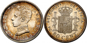 1904*10. Alfonso XIII. PCV. 50 céntimos. (AC. 47). Bellísima. 2,48 g. S/C.