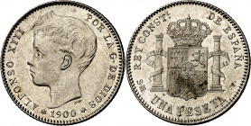 1900*1900. Alfonso XIII. SMV. 1 peseta. (AC. 59). Brillo original. 4,93 g. EBC.