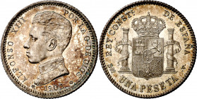1903*1903. Alfonso XIII. SMV. 1 peseta. (AC. 67). Bella. Brillo original. 5,11 g. EBC+.