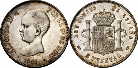 1888*1888. Alfonso XIII. MPM. 5 pesetas. (AC. 92). Leves rayitas. Bella. Escasa así. 25,08 g. EBC/EBC+.