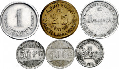 L'Ametlla del Vallès. 25, 50 céntimos (dos) y 1 peseta (dos). (AC. 1 a 5). 5 monedas, serie completa. Se incluyen 50 céntimos sin inscripción. Total 6...