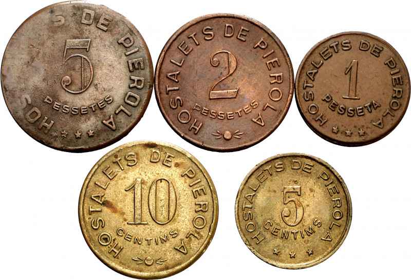 Hostalets de Pierola. Cooperativa Agrícola. 5, 10 céntimos, 1, 2 y 5 pesetas. (T...