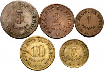 Hostalets de Pierola. Cooperativa Agrícola. 5, 10 céntimos, 1, 2 y 5 pesetas. (T. 1427 a 1431) (AL. 3323 y 3325 a 3328). 5 monedas, serie completa. Ra...