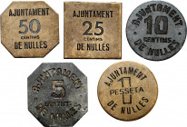 Nulles. 5, 10, 25, 50 céntimos y 1 peseta. (AC. 25 a 29). 5 monedas, serie completa. MBC/MBC+.