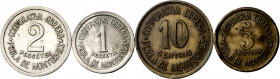 La Pobla de Montornès. 5, 10 céntimos, 1 y 2 pesetas. (AL. 2510 a 2513). 4 monedas. Raras. MBC-/MBC+.