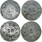 Sarroca de Segre. 5, 10, 15 y 25 céntimos. (T. 2660 a 2663). 4 monedas. Raras. MBC-/MBC+.