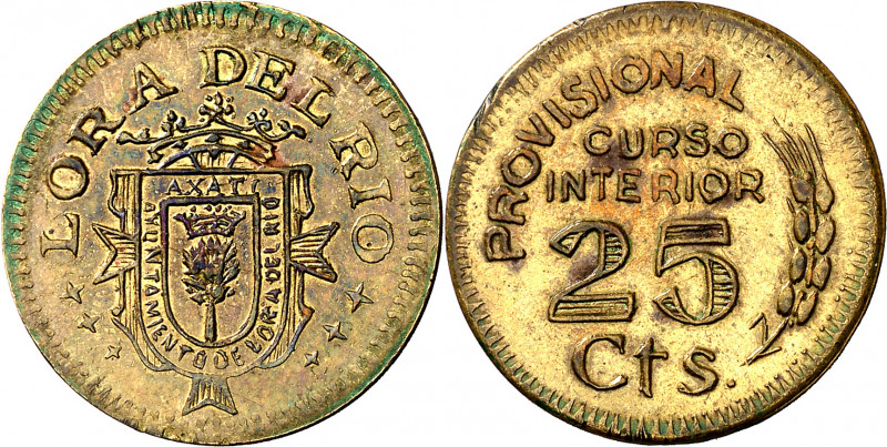Lora del Río (Sevilla). 25 céntimos. (AC. 44). Rara. 3,40 g. MBC+.