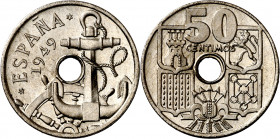 1949*E-51. Franco. 50 céntimos. (AC. 151). II Exposición Nacional de Numismática e Internacional de Medallística. Rara. 3,88 g. S/C.