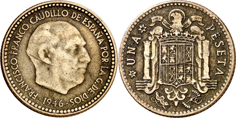 1946*1948. Franco. 1 peseta. (AC. 45). Busto "Benlliure". Rayitas. Muy rara. 3,4...