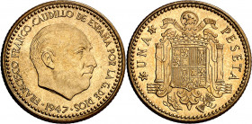 1947*E-51. Franco. 1 peseta. (AC. 152). II Exposición Nacional de Numismática e Internacional de Medallística. Rara. 3,43 g. S/C.