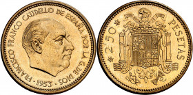 1953*1968. Franco. 2,50 pesetas. (AC. 87). Rara. 6,96 g. Proof.