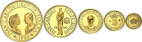 1990. Juan Carlos I. 5000, 10000, 20000, 40000 y 80000 pesetas. (Fuster MC-38 a 42). V Centenario. Serie II. Lote de 5 estuches oficiales con certific...