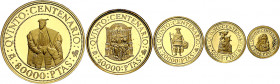 1990. Juan Carlos I. 5000, 10000, 20000, 40000 y 80000 pesetas. (Fuster MC-38 a 42). V Centenario. Serie II. Lote de 5 estuches oficiales con certific...