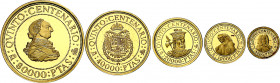 1991. Juan Carlos I. 5000, 10000, 20000, 40000 y 80000 pesetas. (Fuster MC-50 a 54). V Centenario. Serie III. Lote de 5 estuches oficiales con certifi...