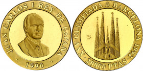 1990. Juan Carlos I. 20000 pesetas. (Fuster MC-75). Juegos Olímpicos - Barcelona '92. Sagrada Familia. En estuche oficial con certificado. Oro. 6,75 g...