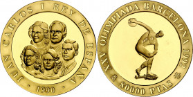 1990. Juan Carlos I. 80000 pesetas. (Fuster MC-74). Juegos Olímpicos - Barcelona '92. Atleta cósmico. En estuche oficial con certificado. Oro. 27 g. P...