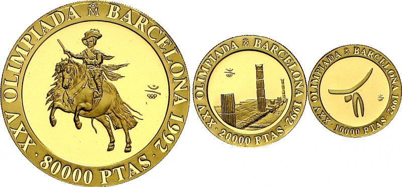 1990. Juan Carlos I. 10000, 20000 y 80000 pesetas. (Fuster MC-81 a 83). Juegos O...