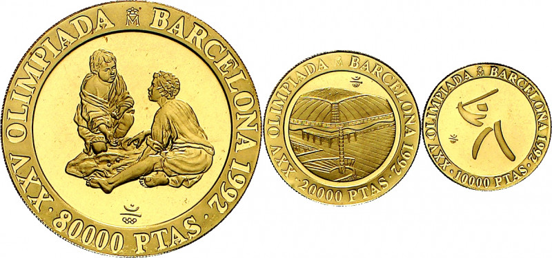 1992. Juan Carlos I. 10000, 20000 y 80000 pesetas. (Fuster MC-95 a 97). Juegos O...