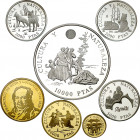 1996. Juan Carlos I. 2000 (dos), 5000, 10000, 20000 y 80000 pesetas y una medalla (Goya) de plata dorada. (Fuster MC-124 a 129). Cultura y Naturaleza....