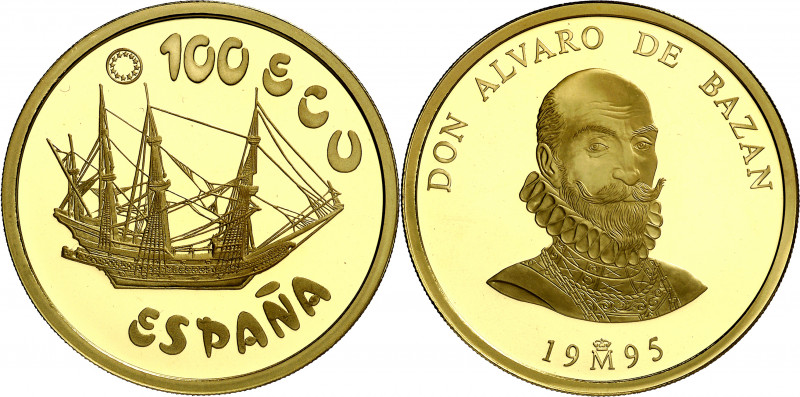 1995. Juan Carlos I. 100 ecu. (Fuster MC-21). Marina española. En estuche oficia...