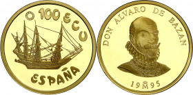 1995. Juan Carlos I. 100 ecu. (Fuster MC-21). Marina española. En estuche oficial con certificado. Oro. 34,55 g. FDC.