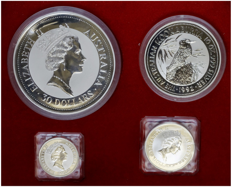 Australia. 1992. Isabel II. 1, 2, 10 y 30 dólares. (Kr. 164, 179 a 181). Kookabu...