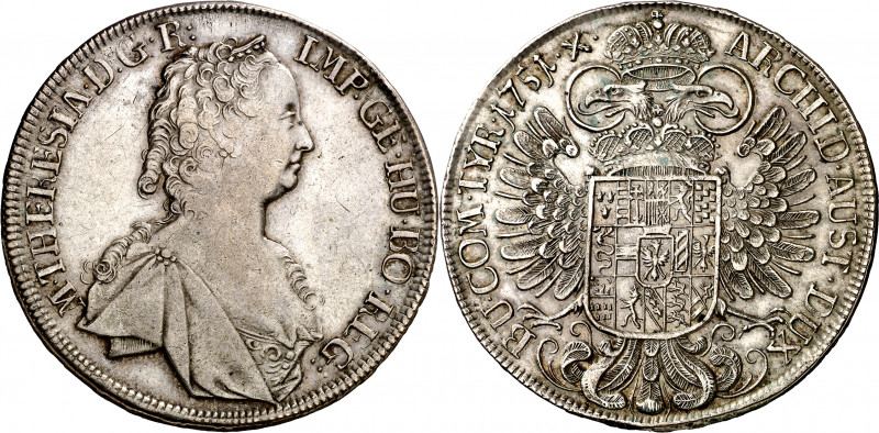 Bohemia. 1751. María Teresa. Praga. 1 taler. (Kr. 765). Buen ejemplar. AG. 28,05...