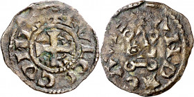Francia. Anjou. Foulques V (1109-1129). Óbolo. (PA. 1514) (D. 379). Rara. Vellón. 0,43 g. MBC+.