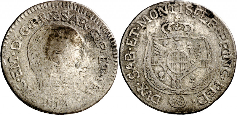 Italia. Cerdeña. 1812. Víctor Manuel I. 1 real. (Kr. 106) (Piras 182). Rara. AG....