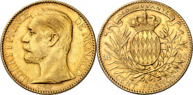 Mónaco. 1896. Alberto I. A (París). 100 francos. (Fr. 13) (Kr. 105). Leves marquitas. AU. 32,21 g. EBC-.