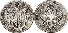 Suiza. Ginebra. 1722. 1 taler. (Kr. 69). Rara. AG. 26,84 g. MBC-.
