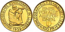 Suiza. 1939. B (Berna). 100 francos. (Fr. 506) (Kr.UWC. S21). Festival de tiro: Lucerna. Bella. Escasa. AU. 17,46 g. S/C-.